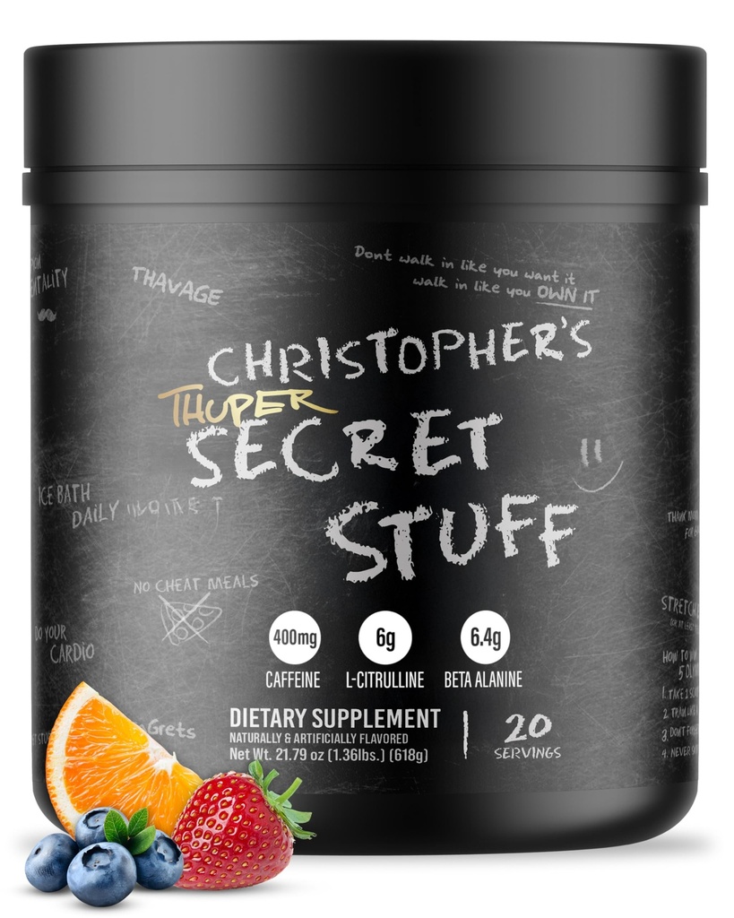 RAW Thuper Thavage Pre Workout Powder - High-Stim Pre- Workout z Creatine, Beta Alanine, L-Citruline & Caffee - Chris Bumstead Gym & Fitness Supplement for Men & Women - Tajne rzeczy