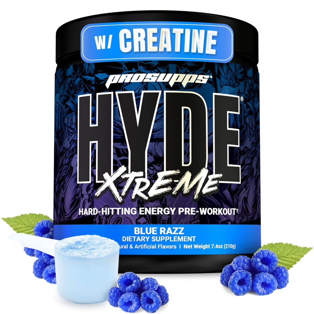 ProSupps Mr Hyde Xtreme Pre Workout Powder with Creapine, Beta Alaine & Caepine - Extreme Energy, Pomps, Focus & Performance - Fitness & Gym Supplements for Men & Women (Blue Razz, 30 Servings)