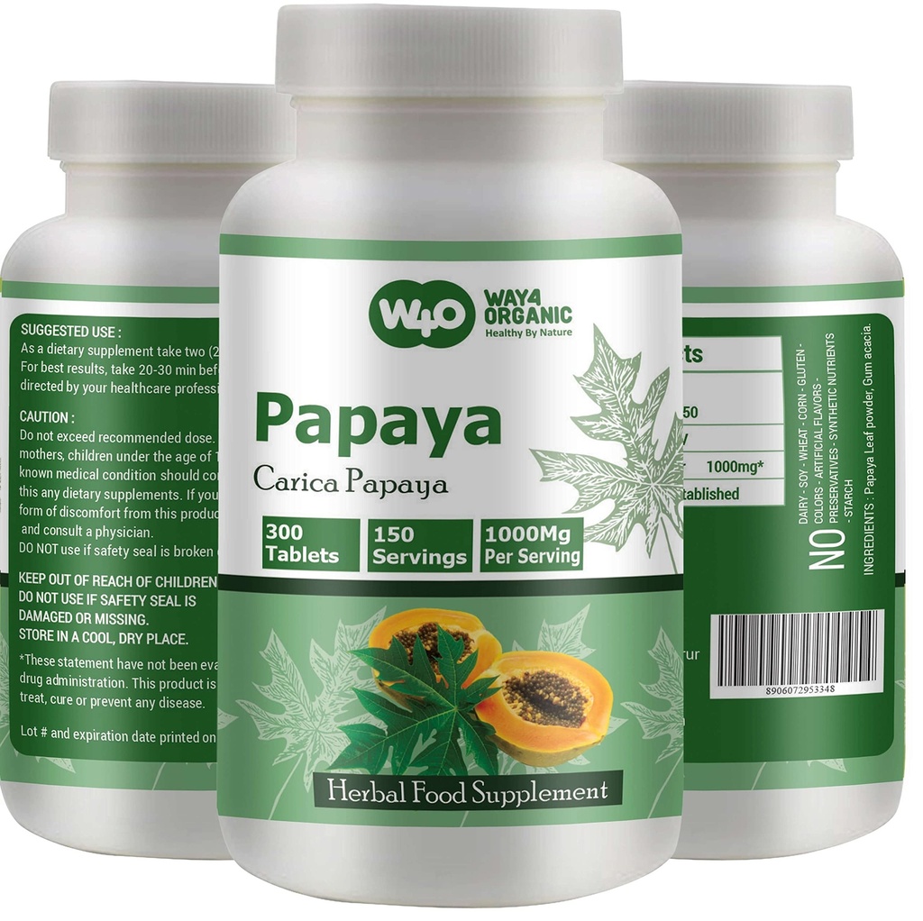 Papaya Leaf Extract Kapsułki (Tabletki) - 300 Pigułek, 150 Sług, 1000 mg, Wspiera Odporność i trawienie płytek * (Opakowanie 1)