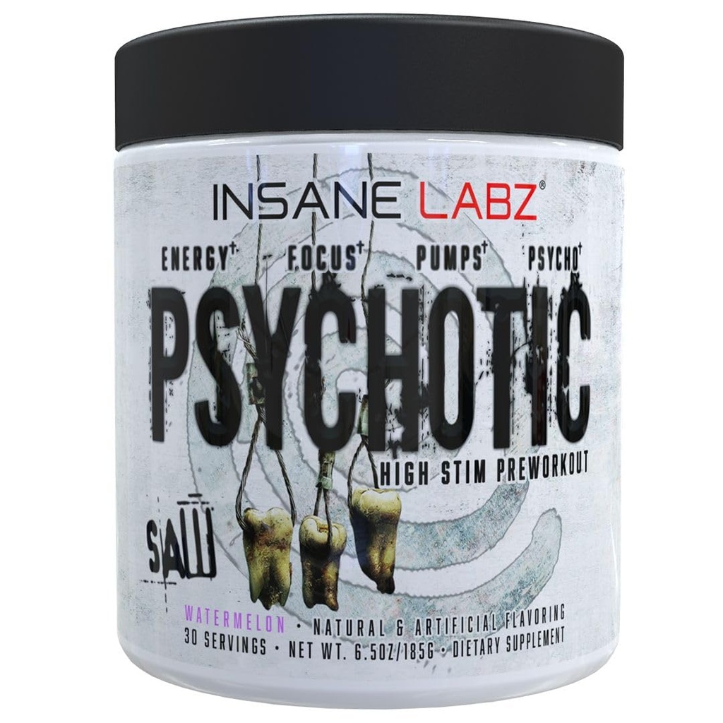 Szalony piła psychotyczna Labz, proszek do wstępnego treningu na wysokim napięciu z OxyGold Xims ™ i AMPiberry ®, ekstremalna energia lastingowa z Teacrine ®, koncentracja z CognitIQ ® i wytrzymałość (30 Sług, Arbuz)