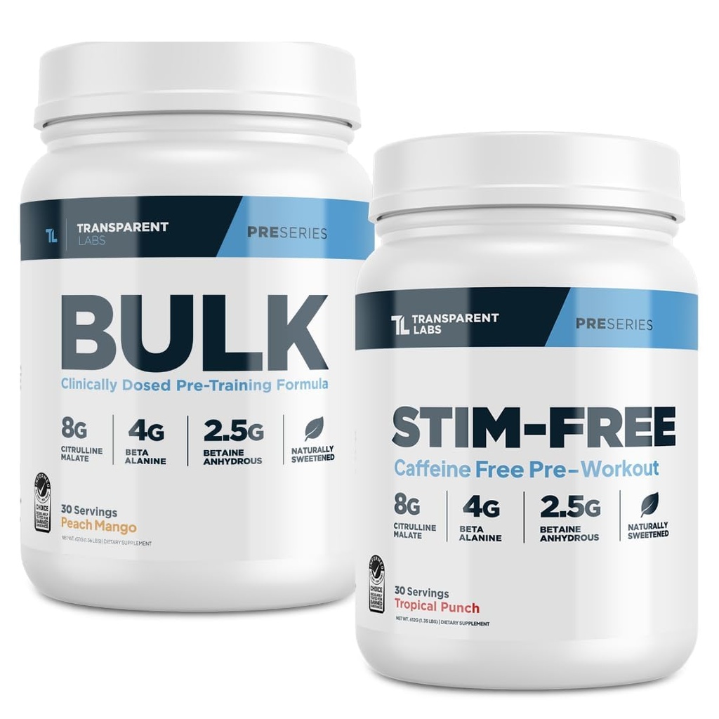 Przezroczysty trening luzem Labs (30 Servings, Peach Mango) & Bezstylowy trening (30 Servings, Tropical Punch)