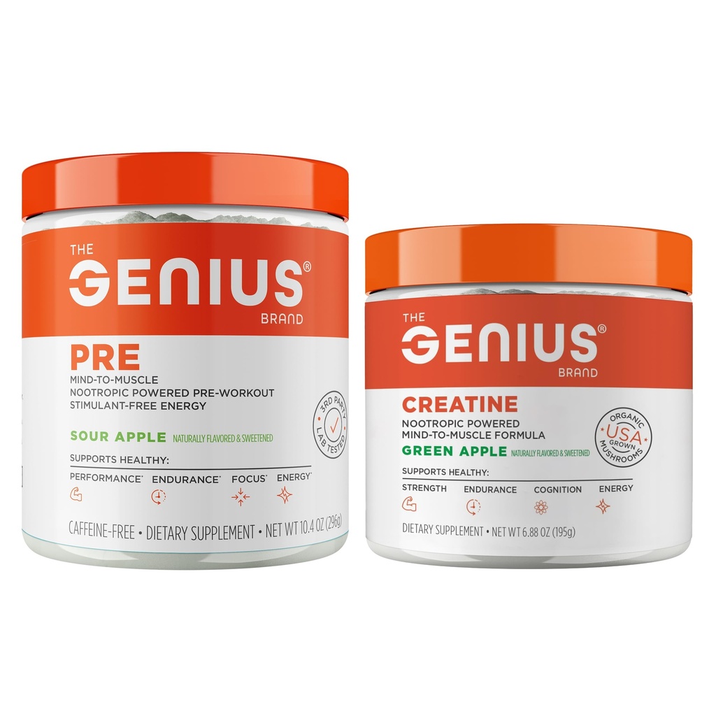 Proszek do wstępnego treningu geniusza, Sour Apple + Genius zmikronizowany proszek do ćwiczeń pooperacyjnych