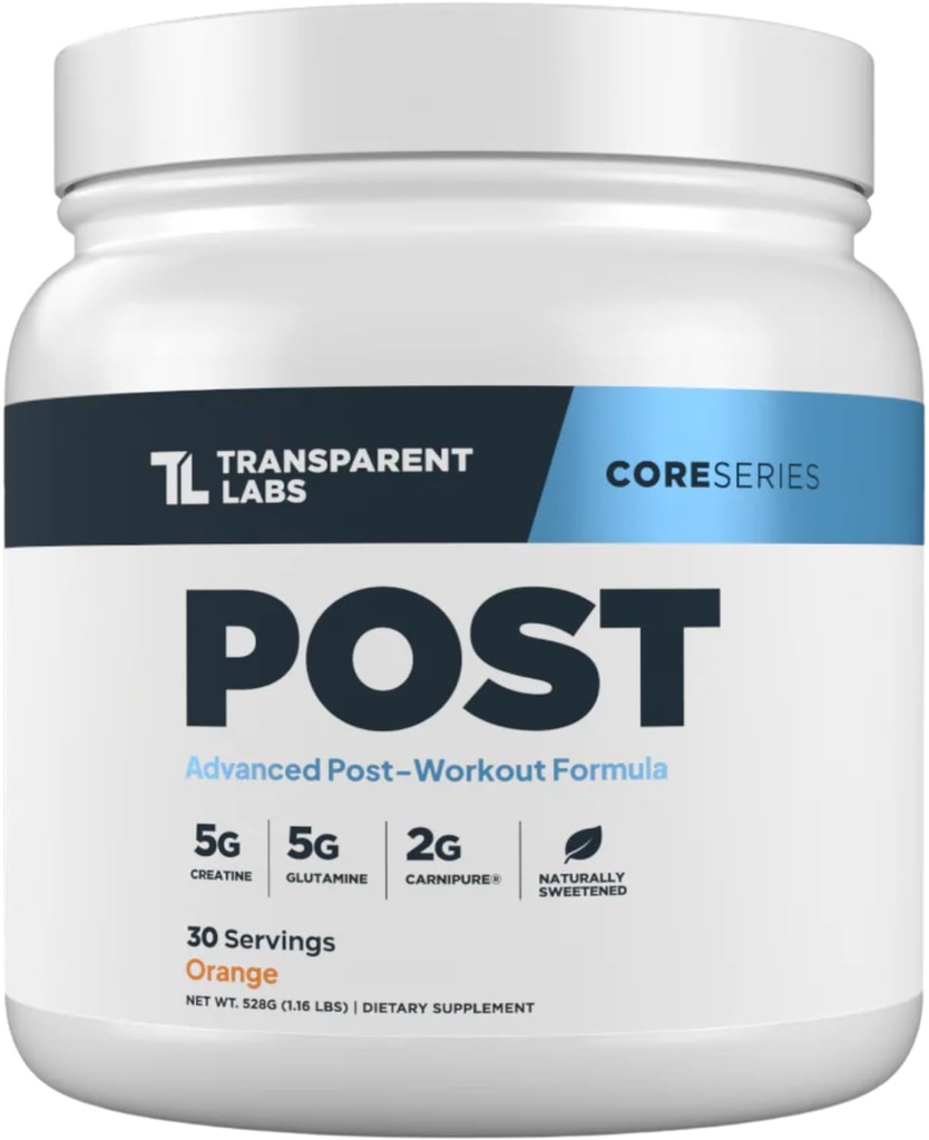 Transparent Labs Post - Post- Workout Recovery Muscle Builder w / L- Glutamina, Monowodzian kreatyny, & Carniclean L- Carnitine L- Tartrate do odzyskiwania mięśni & Budowa - 30 Sług, Pomarańcza