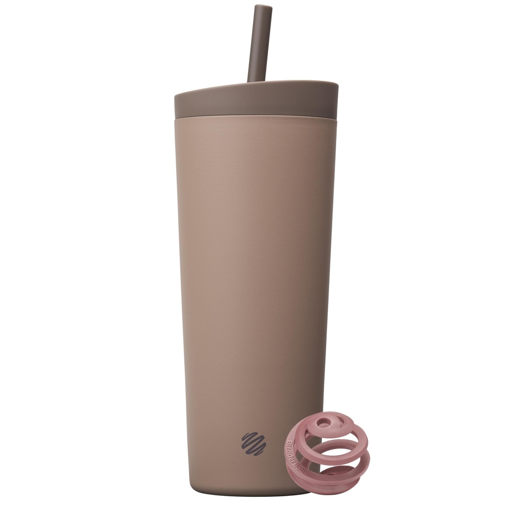 BlenderBottle 2- in-1 Izolacja stali nierdzewnej Shaker Tumbler, Swig Leakproof Lid, Straw, BlenderBall, BPA Free, Dla shakes protein, Smoothies, I pre Workout, 24 oz, Brown (Cocoa)