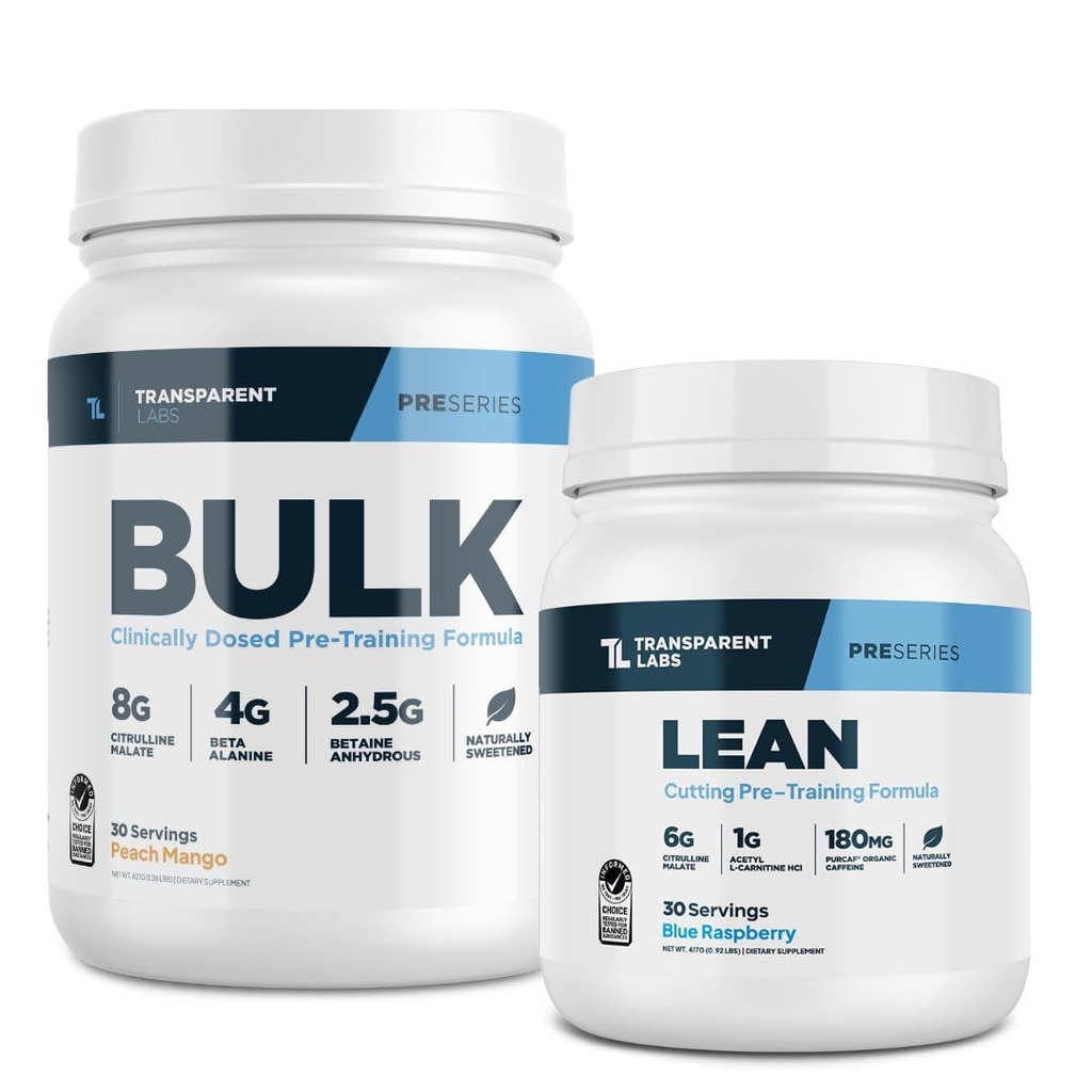 Transparent Labs luzem pre-Workout (30 Servings, Peach Mango) & Lean Pre- Workout (30 Servings, Blue Malina)