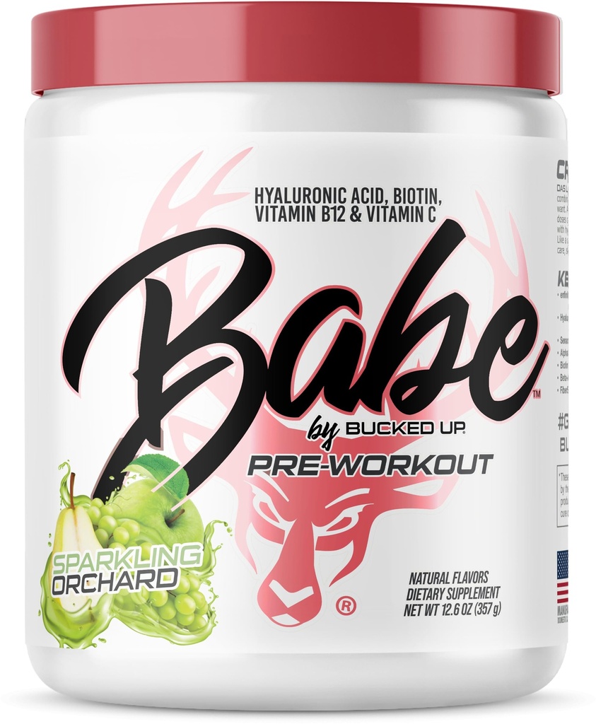 Babe Pre Workout powder for Women | Sparkling Orchard | 6g Citrulline, 2g Beta-Alanine, 100mg Hyaluronic Acid, 5mg Biotin and 5 other registered trademarked ingredients | 30 servings | 12.6 OZ