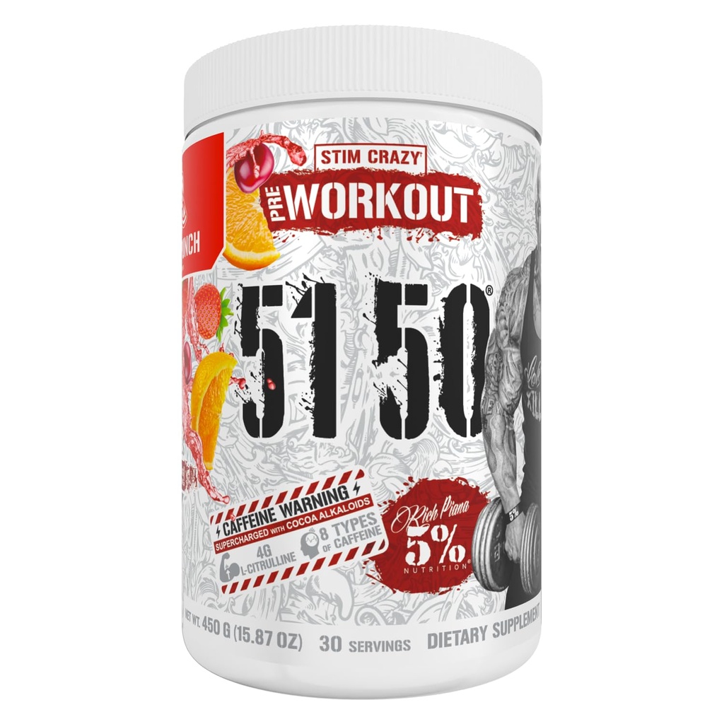 5% Żywienie bogaty Piana 5150 Wysokie Stim Pre- Workout proszku 124; Ekstremalna Energia, Focus, Pompy i Endurance 124; 400 mg Kofeina, Citrulina, Beta Alanina, N- Acetyl L- Tyrozyna 124; 30 Srvgs (Fruit Punch)