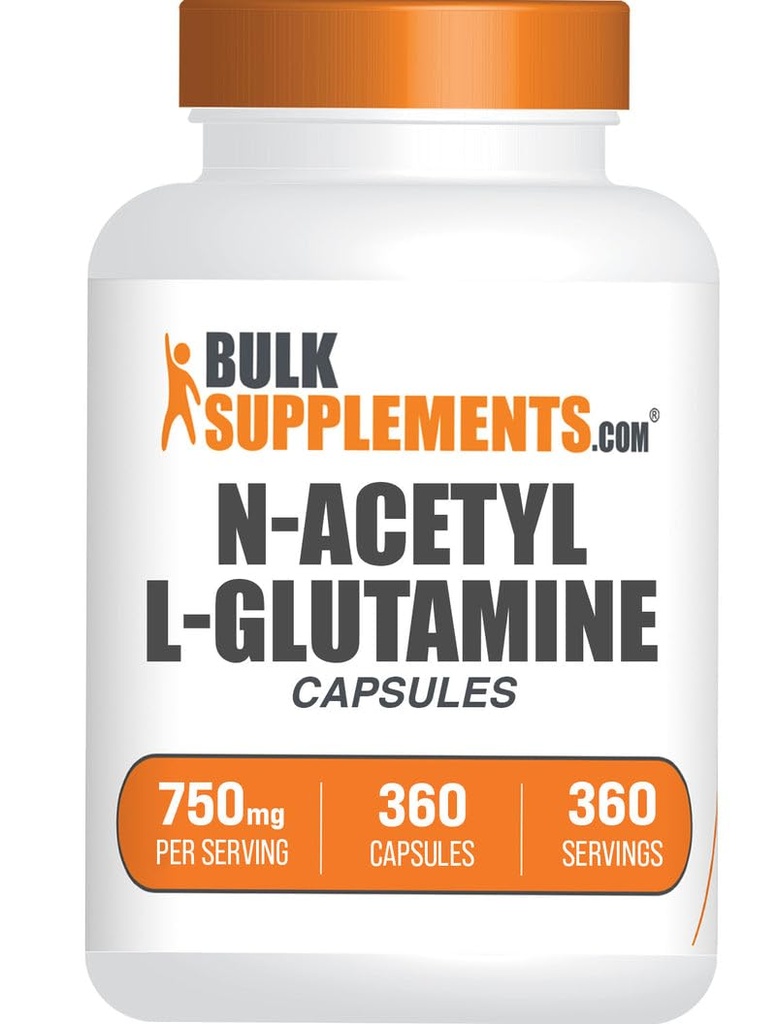 BulkSupplements.com N- Acetyl L- glutaminy kapsułki - suplement glutaminy, suplement aminokwasów - dodatek do glutenu, 1 kapsułka na porcję (750mg), 360 sztuk (opakowanie po 1)