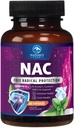 Suplement NAC - 1200mg na serwowanie N- Acetyl- L- Cysteina - Optymalne wchłonięcie immunologiczne Wsparcie immunologiczne z mocnymi przeciwutleniaczami - Wsparcie dla układu oddechowego i wątroby - Bez glutenu, Butelka w USA - 60 Kapsułek