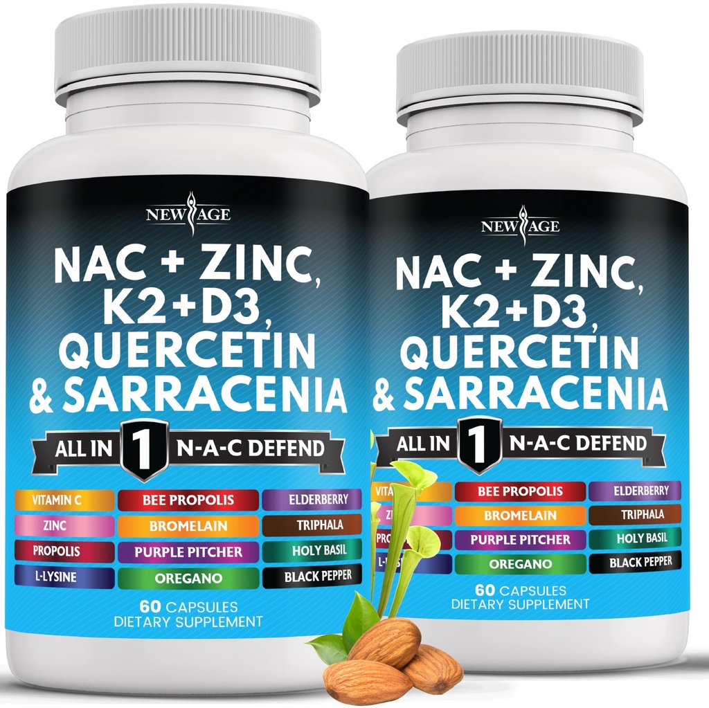 N- Acetylo cysteina - z witaminą D3, K2, cynk, Quercetin, Triphala, Sarracenia Purpurea, Elderberry, Święta Bazylia, Bee Propolis, Bromelain, L- Lizyna - 120