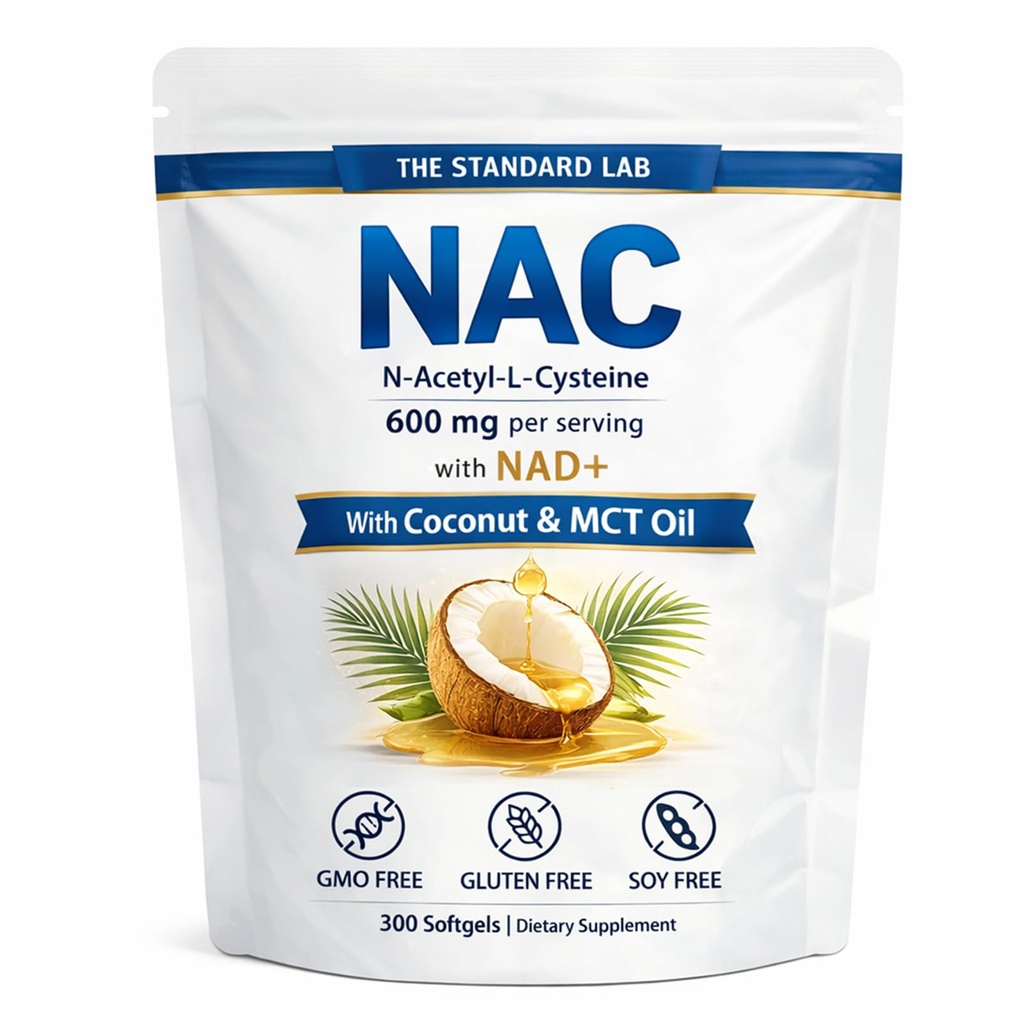 Standard Lab NAC 600mg z NAD + Daily Complex, N- Acetylo Cysteina Suplement Kapsułki, Antyoksydant Support Formuła, Wegan, Non-GMO, Gluten Free, 300 Softgels