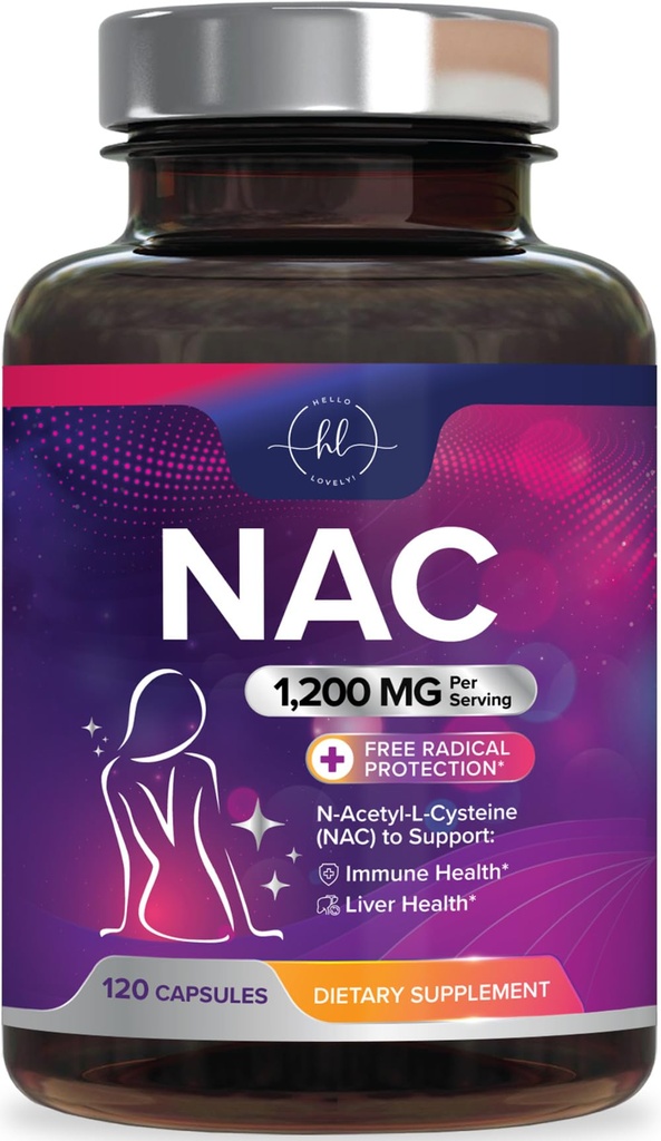 Suplement NAC - 1200mg na Podawanie N- Acetyl- L- Cysteina - Optymalne Wchłanianie Wsparcie immunologiczne z mocnymi przeciwutleniaczami - Wsparcie dla układu oddechowego i wątroby - Bez glutenu, Butelka w USA - 120 Kapsułek