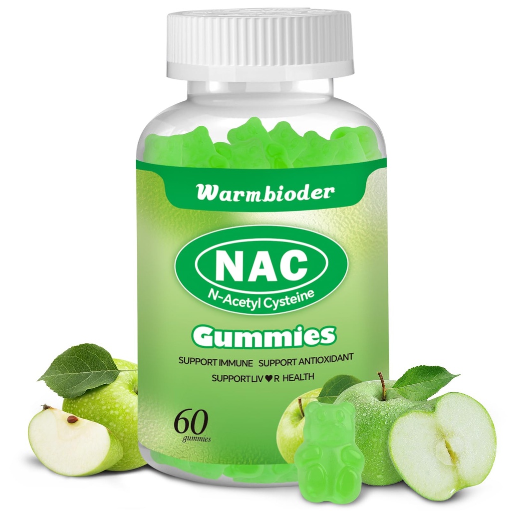 Gummeje NAC dla dorosłych i dzieci 1200mg, suplement NAC N- Acetylo Cysteina, Wsparcie immunologiczne, NAC Chewable Support Liver Health, Cukier wolny, Green Apple Flavor