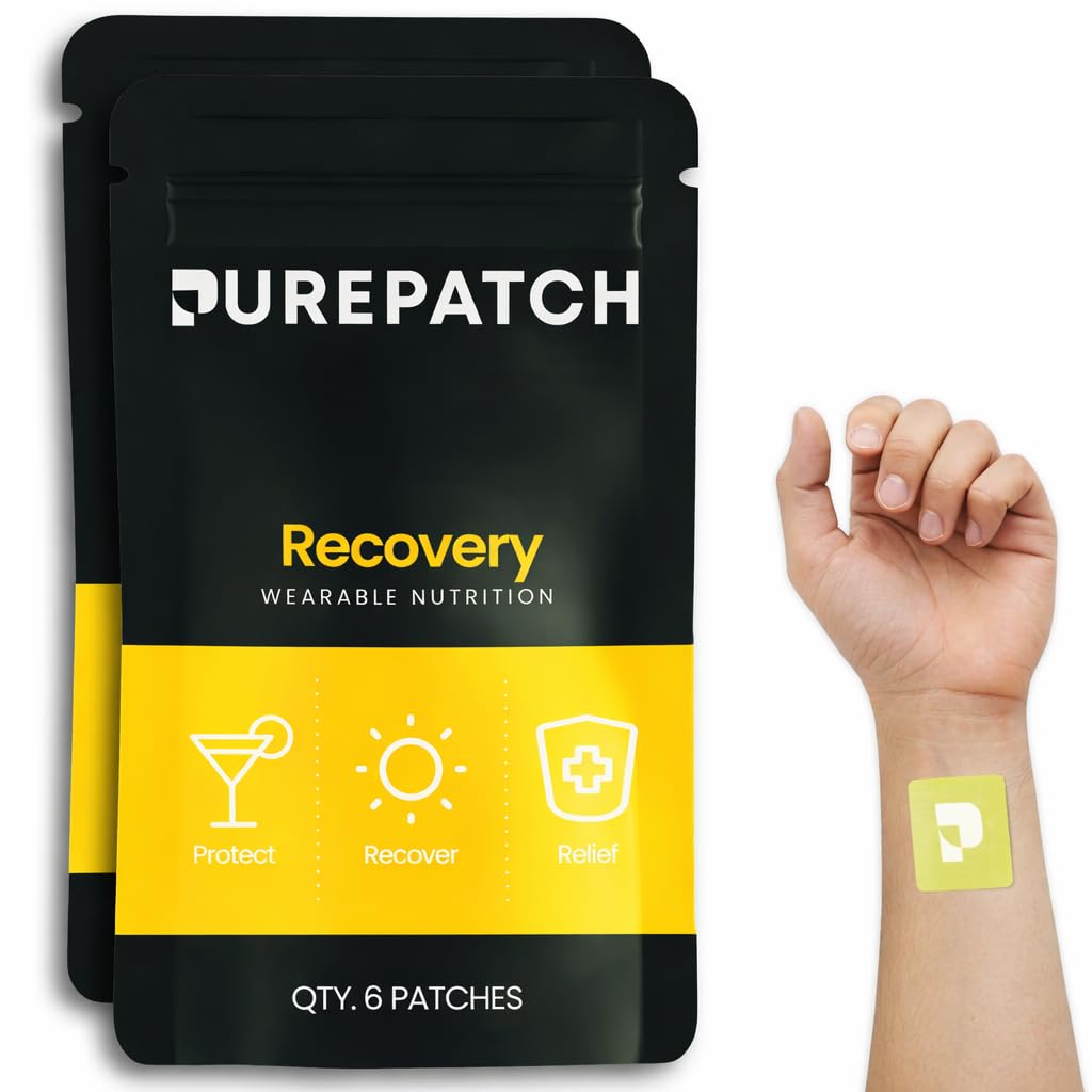 Pure Patch Recovery Patch - Plant- Based Vegan Topical Patch - DHM - NAC - Glutathione - B- Complex - Non- Ingestible - Water- Resistant - Gentle on Skin - Gluten Free - Made in USA - 12 Patches