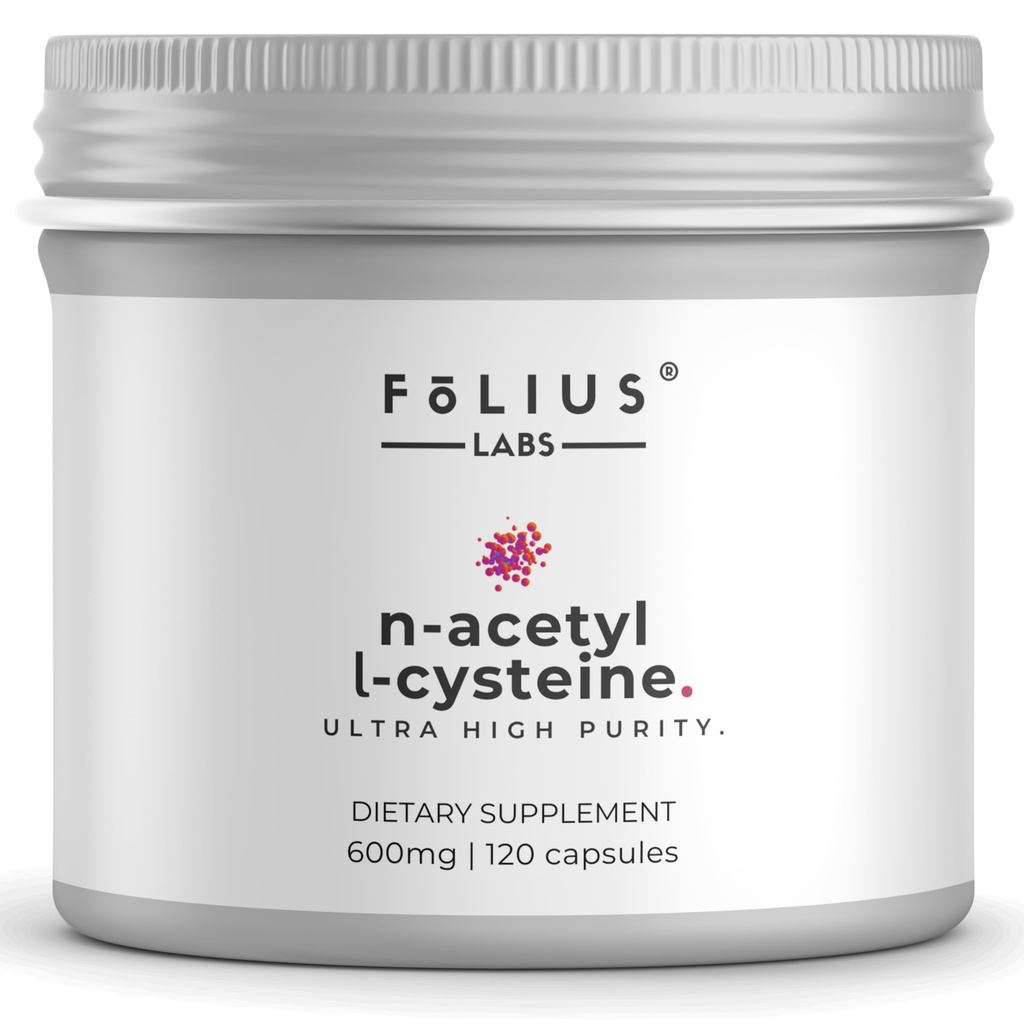 FOLIUS LABS Clean Label N-Acetyl L-Cysteine (NAC) 600mg Supplement – Lungs and Respiratory Support – Immune Health Support – 120 Veg Capsules