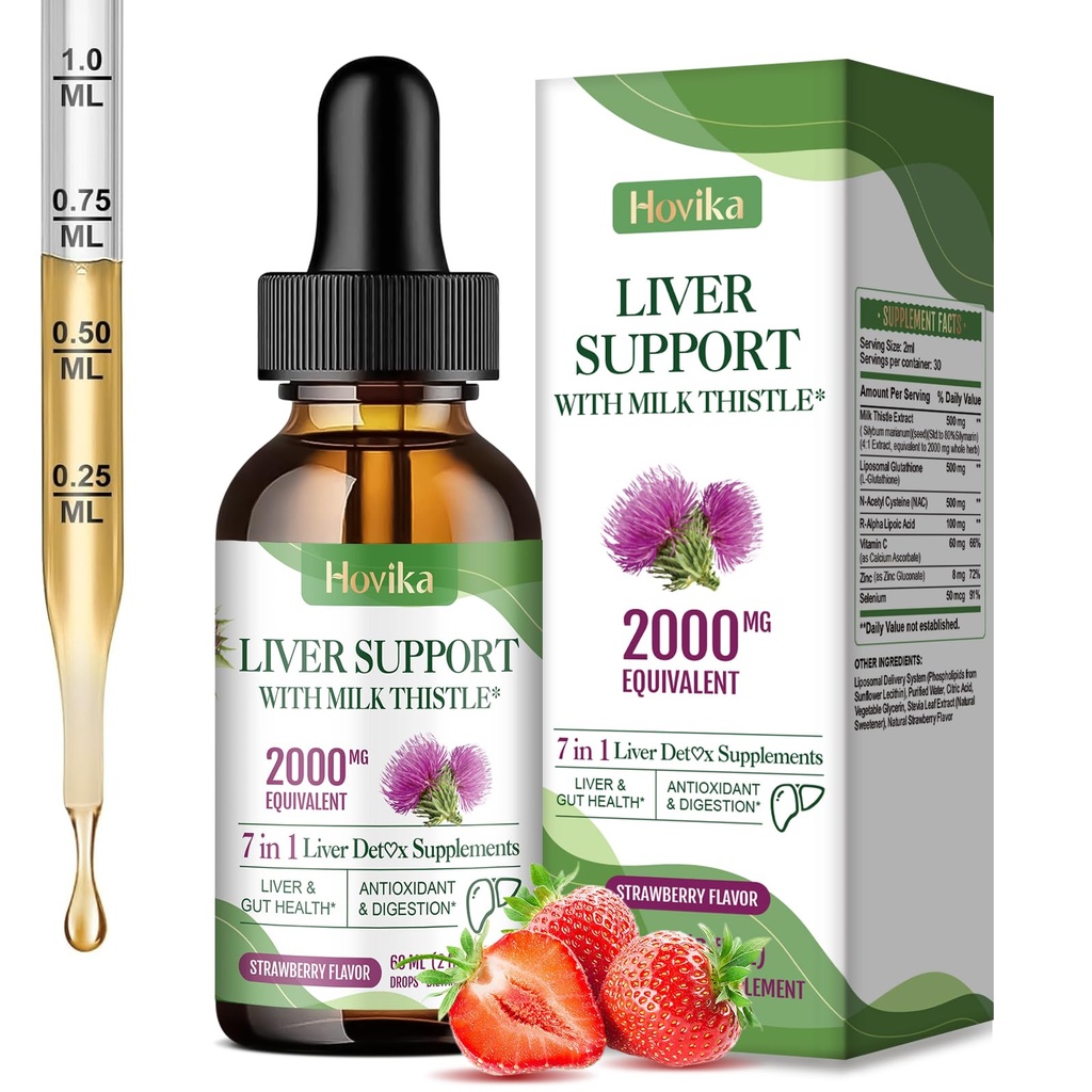 Czystość wątroby Detox & Naprawa wsparcia wątroby Mleko Tistle Drops z Glutathione, NAC, ALA, Witamina C, Cynk i Selen do czyszczenia wątroby & Obrona, Immune & Skin Support - Truskawki Flavor, 2 Fl Oz