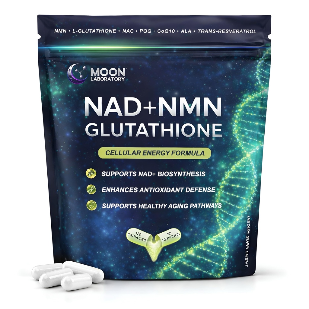 NMN + L- Glutation Supplement - NAD + Support, Mitochondrial Energy & Antioksydant Defense with CoQ10, NAC, PQQ & Alpha Lipoic Acid - 120 kapsułki. Napełnij opakowanie
