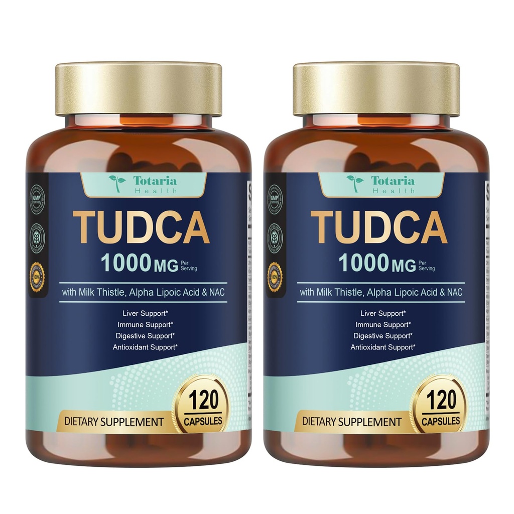 Totaria 2 Opakowania TUDCA 1000mg Suplement wsparcia wątroby z mlekiem Thistle, NAC, ALA, 80% Silimarin, 15- in-1 Dodatkowa siła Bile Salts