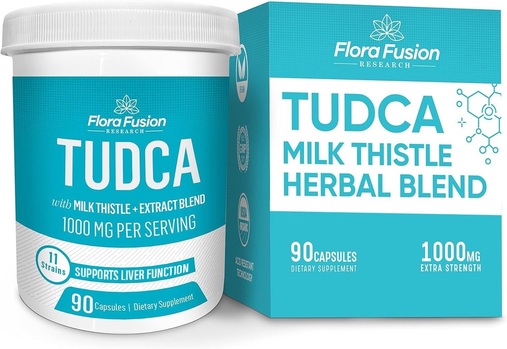 Flora Fusion Dr. Miller 's TUDCA z ekstraktem Thistle mleka, 1000mg na serwowanie, Wątroba i pęcherzyk żółciowy suplement do czyszczenia, Wspomaga czynności wątroby, 90 Kapsułki (45- Day Supply)