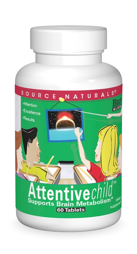 Źródło Naturals Attentive Child - Zdrowe odżywki dla aktywnych dzieci - Ulepszona koncentracja i uwaga z DMAE, Magnezu, Cynk & Grape Seed Extract - 60 tabletek