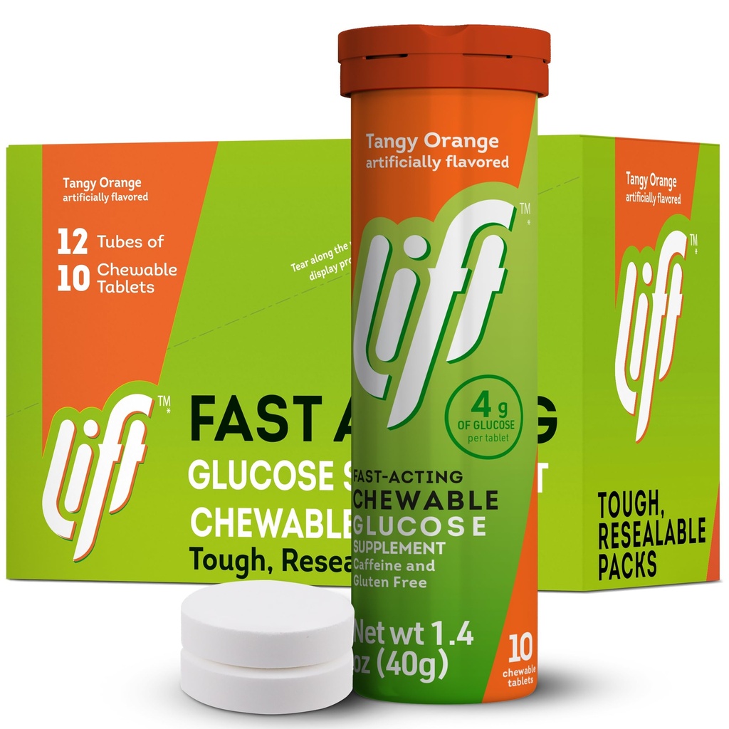 Podnośnik Glukoza Glukoza Glukoza do żucia tabletki, Pomarańczowy, 10 ct Tube (Opakowanie po 12)