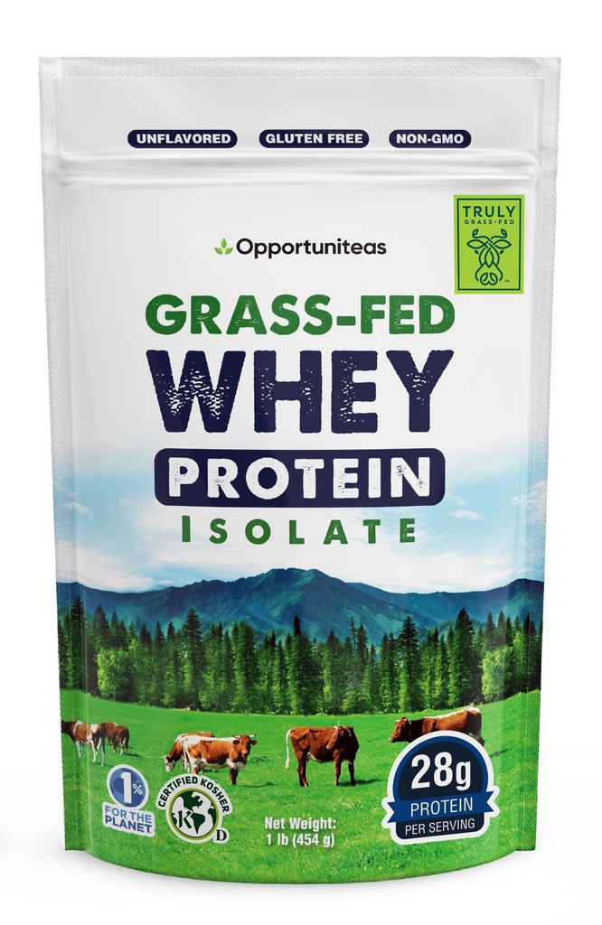 Opportuniteas Grass Fed Serwatka Isolate Protein Powder - Unflavored, Heavy- Metal Tested, 28g Protein, Sourced from Ireland, Hormone- Free, Non-GMO, Packaged in USA - 1lb