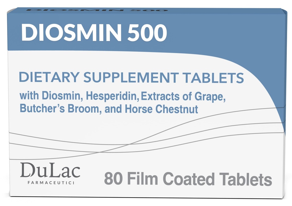 Dulac Diosmin 500, Mikronizowany Diosmin Hesperidin Suplement diety 1000mg za porcję, Koń Kasztanowy Ekstrakt, Broom Butcher & Red Grape Extract, Wsparcie cyrkulacji nogi, 80 Tabletki, Made in Italy
