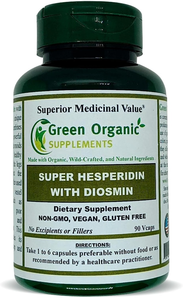 Green Organic Supplements Hesperidin, Diosmin, Narangin, Unique Formula (Made Hand, Non-GMO, Vegan, & Gluten Free) (Single)