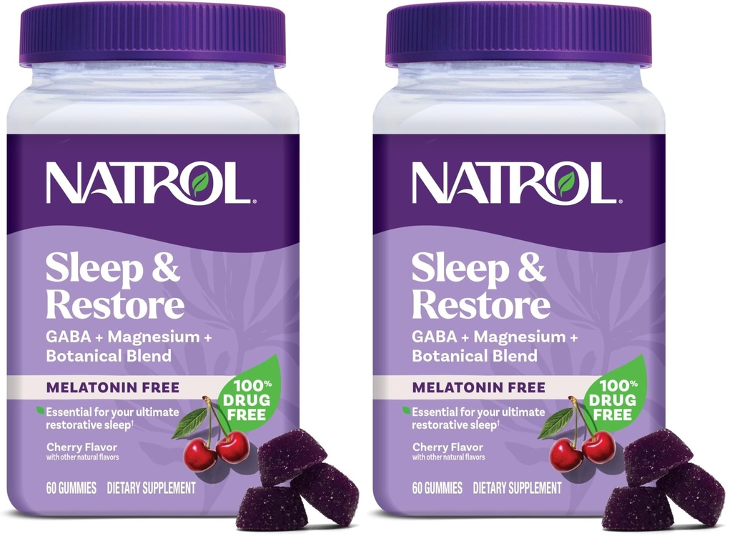 Natrol Sleep & Restore Magnezu Gluminate Mieszanki, Magnez do pomocy snu dla dorosłych, Melatonin - wolne, Cherry Flavored, 30 Day Supply, (Opakowanie 2)