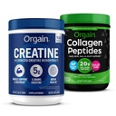 Orgain Kreatywny proszek monohydrat 17.64 Oz (100 Servings) & Kolagen Peptydy proszek 1lb (20g trawa fed) Bundle - nieflawored, nieGMO Suplementy dla mięśni, mózgu, skóry i wspólnego wsparcia