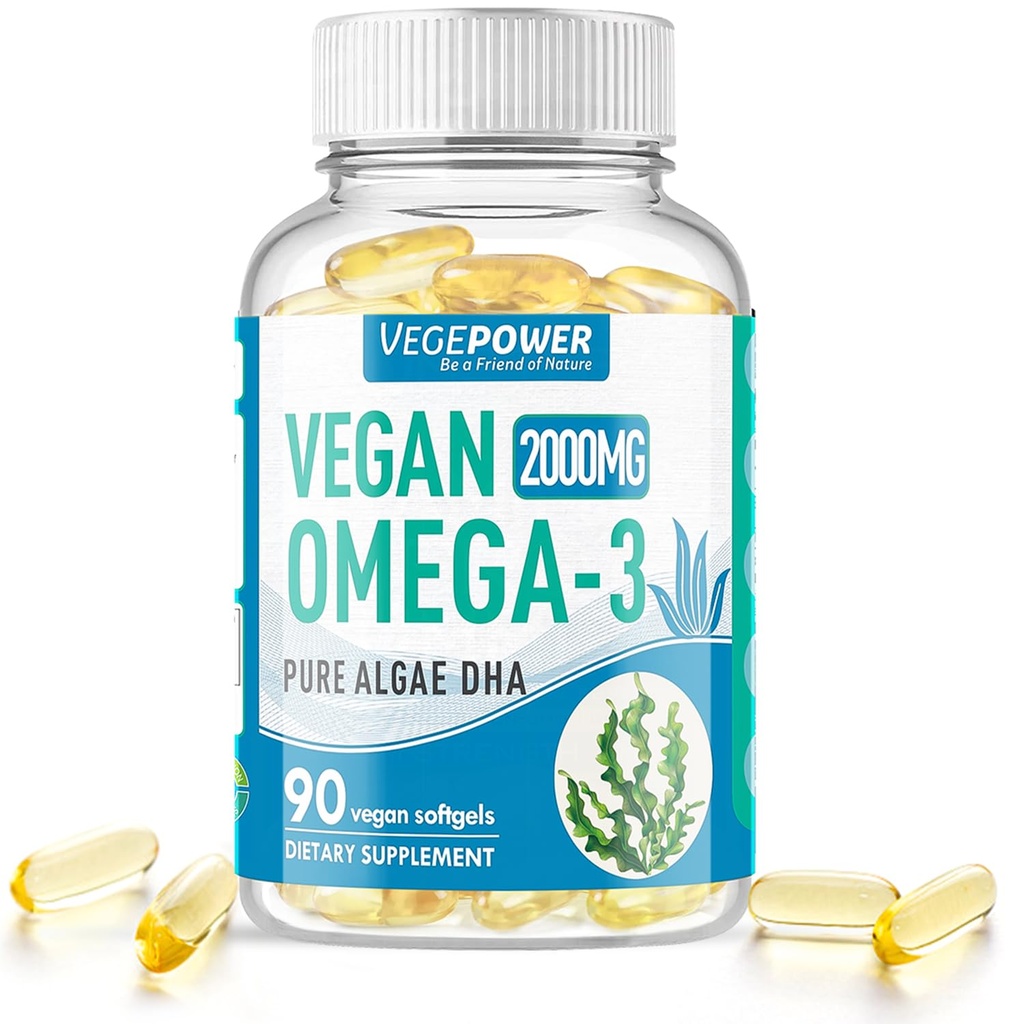 Vegan Omega-3 Algae DHA Suplementy - 2000mg Algae Oil, Plant- Based Prenatal Algal DHA, 90 Carrageenan Free Softgels - Zrównoważony olej rybny Alternatywne Wspiera Mózg, Serce, Oczy, Wspólne Zdrowie