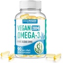 Vegan Omega-3 Algae DHA Suplementy - 2000mg Algae Oil, Plant- Based Prenatal Algal DHA, 90 Carrageenan Free Softgels - Zrównoważony olej rybny Alternatywne Wspiera Mózg, Serce, Oczy, Wspólne Zdrowie