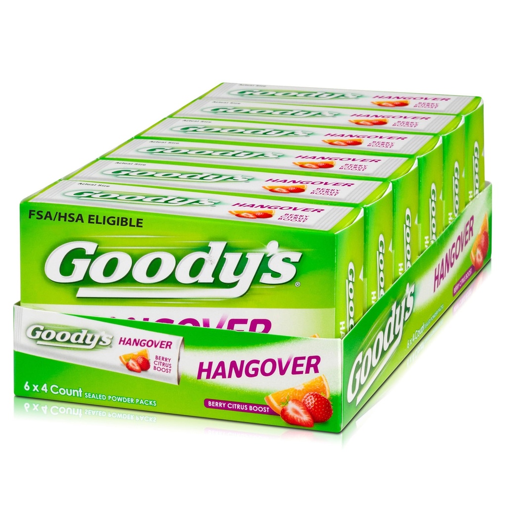 Pyłki Goody 'ego na kaca, Szybki ból, Berry Citrus Flavor, 4 Puszki do pasków, 6 opakowań
