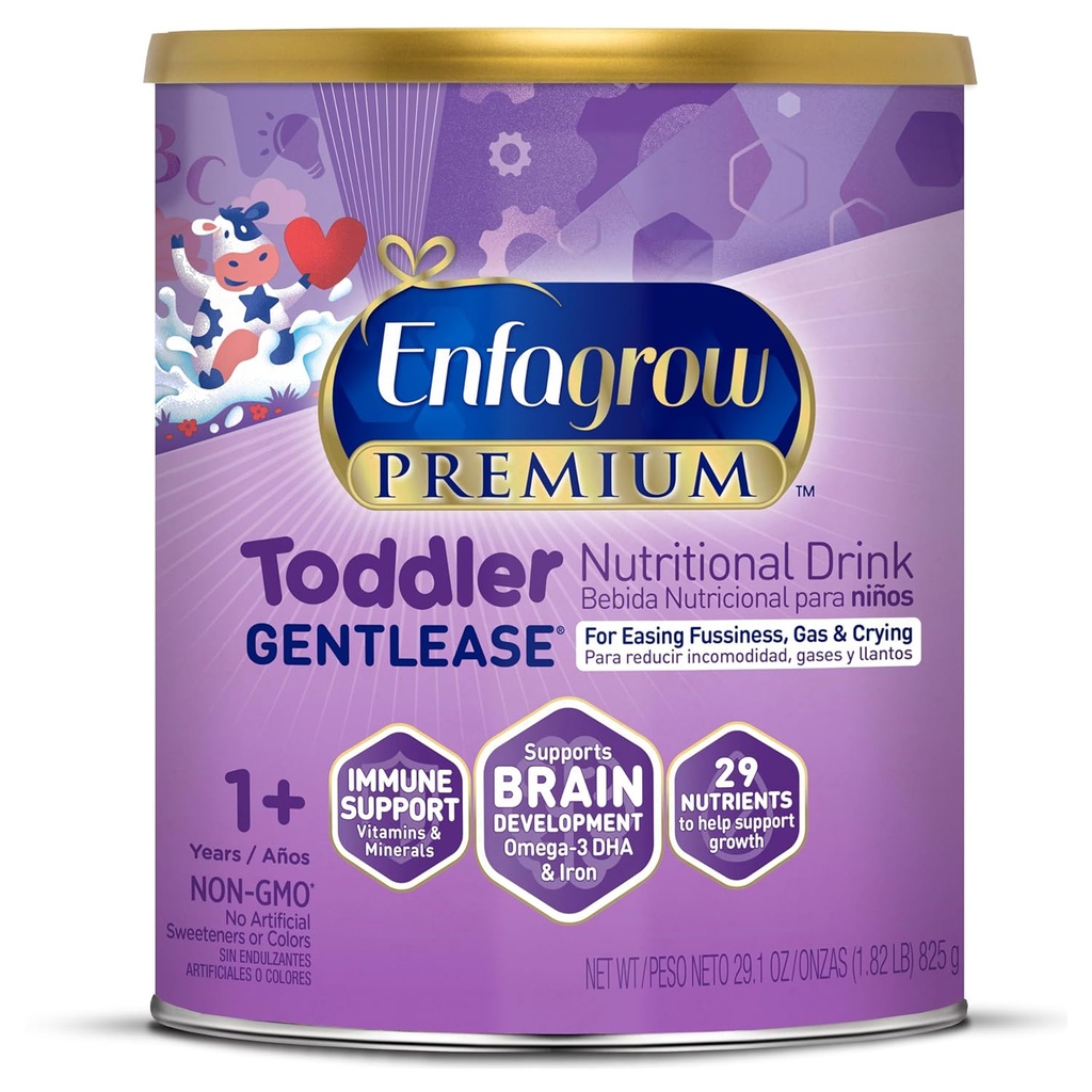 Enfagrow PREMIUM ENTENLER Toddler Drink Nutritional, Made with Real Milk, Zaprojektowany do łagodzenia paliwa, gaz i płacz, Brain- Building Omega-3, Składniki odżywcze dla wzrostu i wsparcia immunologicznego, Puszka proszkowa, 29.1 Oz