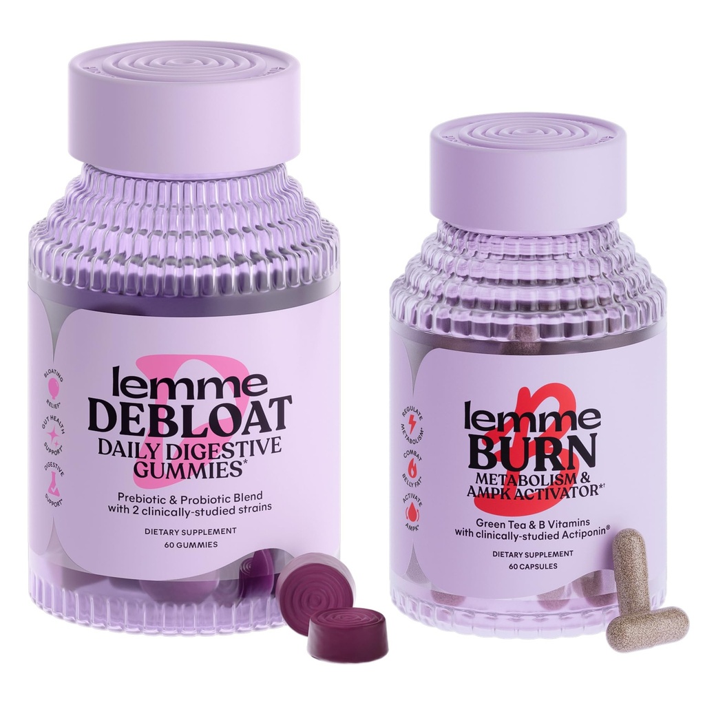 Lemme Debloat and Burn - Metabolism, Bloat Support, Gut Health & Weight Management with Clinically Studied Probiotics, Prebiotics, Green Tea Extract, Vitamins B6 & B1 - Gluten-Free, 60 Count Ea