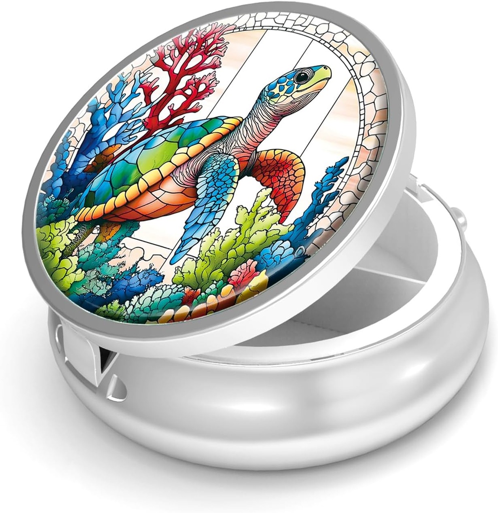 Pigułka Box- Computer Małe pióro Case for Purse & Pocket Mini Metal Pill Holder Pill Pojemnik do przechowywania suplementów Vitamin BPA- Free (Turtle Sea)