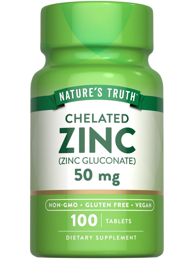 Nature 's Truth Chelated Cynk 50mg Agregat 124; 100 Tablets Agregat 124; Essential Mineral Supplement Agregat 124; from Zinc Gluconate Agregat 124; Vegan, Non-GMO & Gluten Free