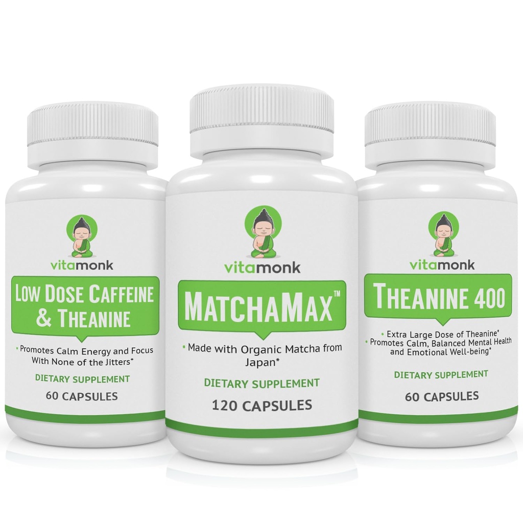 VitaMonk Matcha, Kofeina niskiej dawki i Theanine Bundle - Spokojna, skoncentrowana energia Bez Jitters