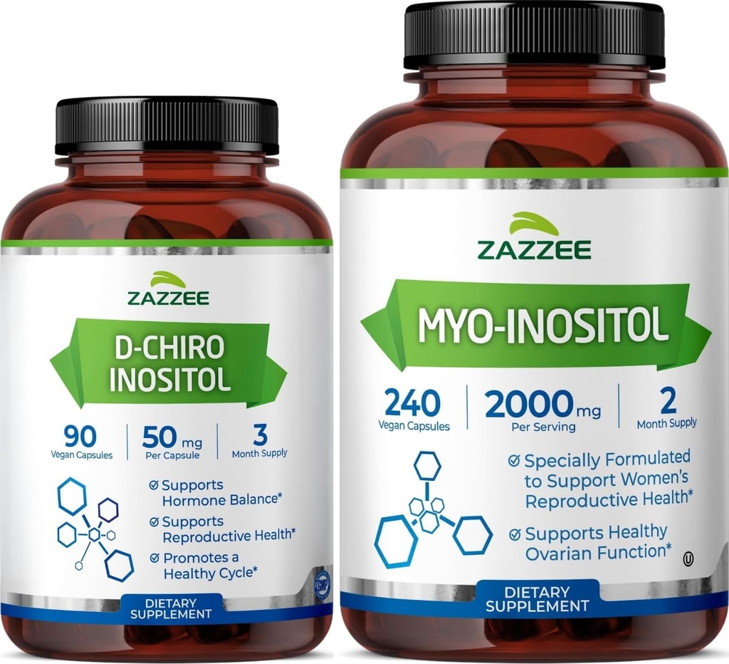 Zazzee 40:1 Ratio Myo and D-Chiro Inositol Supplement for Women | D-Chiro and Myo Inositol Capsules for Cycle Regulation Ovarian Support & Overall Hormone Balance for Women - Vegan & ISO Lab Tested