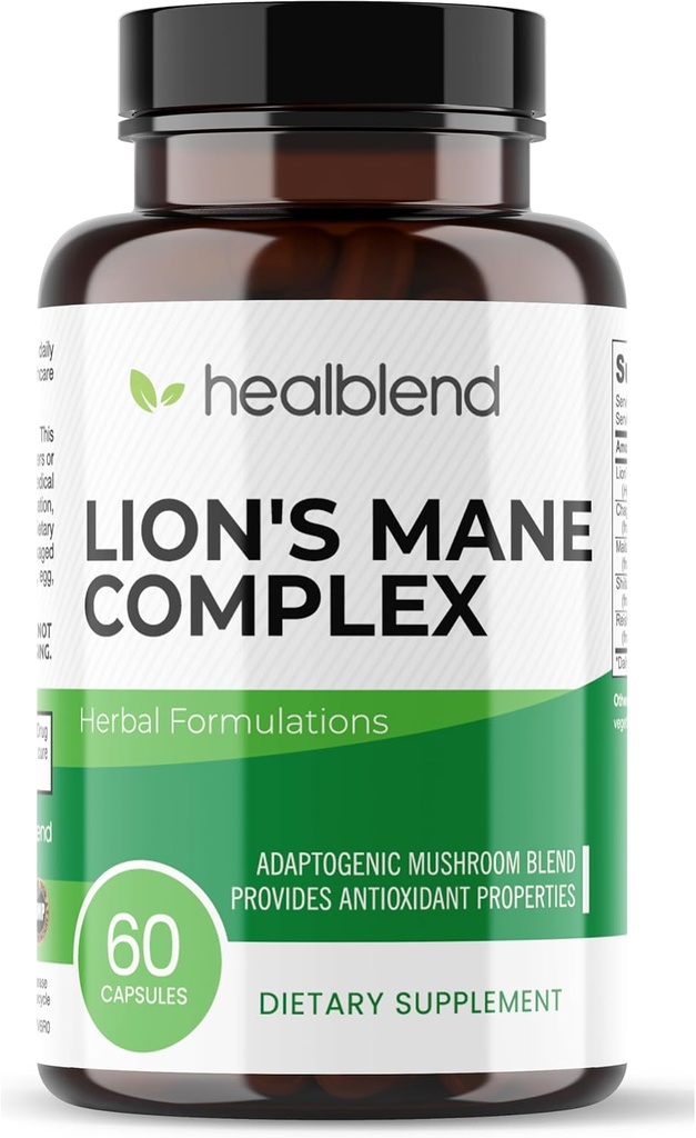 Mushroom Complex Extract with Lion 's Mane Fruiting Body - 100% Natural and Effective Energy Pills - Mózg, Focus Supplement, Stymulowane nastroje i kreatywność - 60 Kapsułki wsparcia immunologicznego