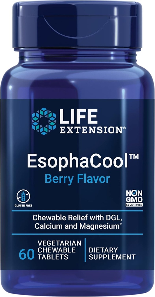 Extract Life Extension Esparance Cool - Gut Health Supplements with Calcium, Magnezu & DGL Licorice Root for Healthy Destination Stomach Relief & PH Balance - Gluten- Free, Wegetarianin - 60 Tabletki do żucia