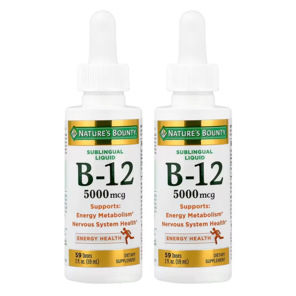 Natural 's Bounty B- 12 5000 µg Podjęzykowe Liquid Energy Health, 2 Fl Oz (2 butelki)