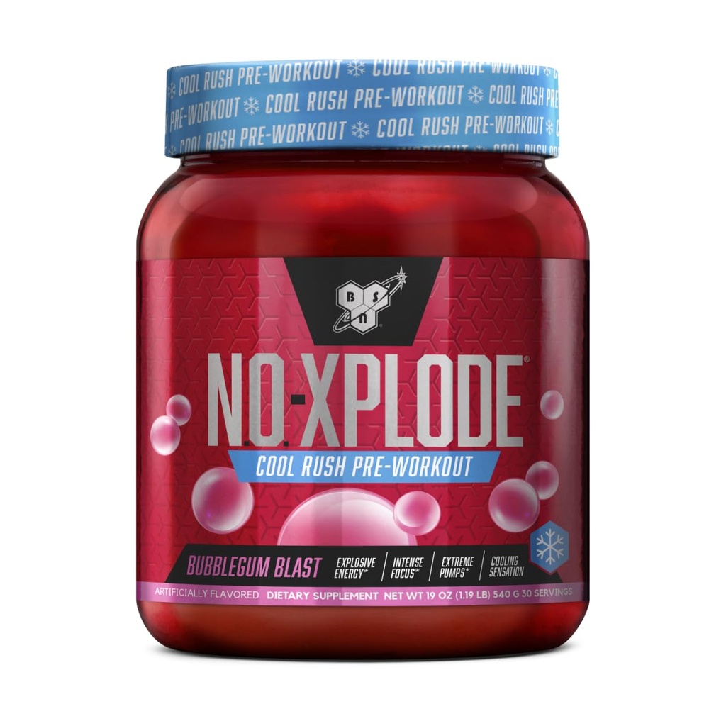 BSN N.O.-XPLODE Cool Rush przed treningiem proszku, Precurrence suplement energetyczny dla mężczyzn i kobiet z kreatyną i alaniną Beta- Alanina, Nowy Flavor: Bubblegum Blast, 30 Służenie