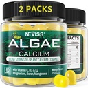(2 pack) Gummeje wapniowe dla kobiet, suplement wapnia wolny od cukru z zrównoważonych alg (3. strona Tested) z witaminą D3 K2, C, Cynk, Bor, Mangan dla siły kości, Absoption wapnia, Wegan