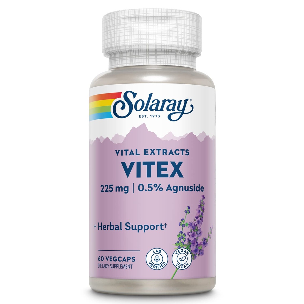 SOLARAY Vitex Berry Extract 225 mg - Suplement Chasteberry dla kobiet - Tradycyjne wsparcie równowagi hormonalnej - Chaste Tree Berry - Vegan, Lab zweryfikowany - 60 Sług, 60 Kapsli