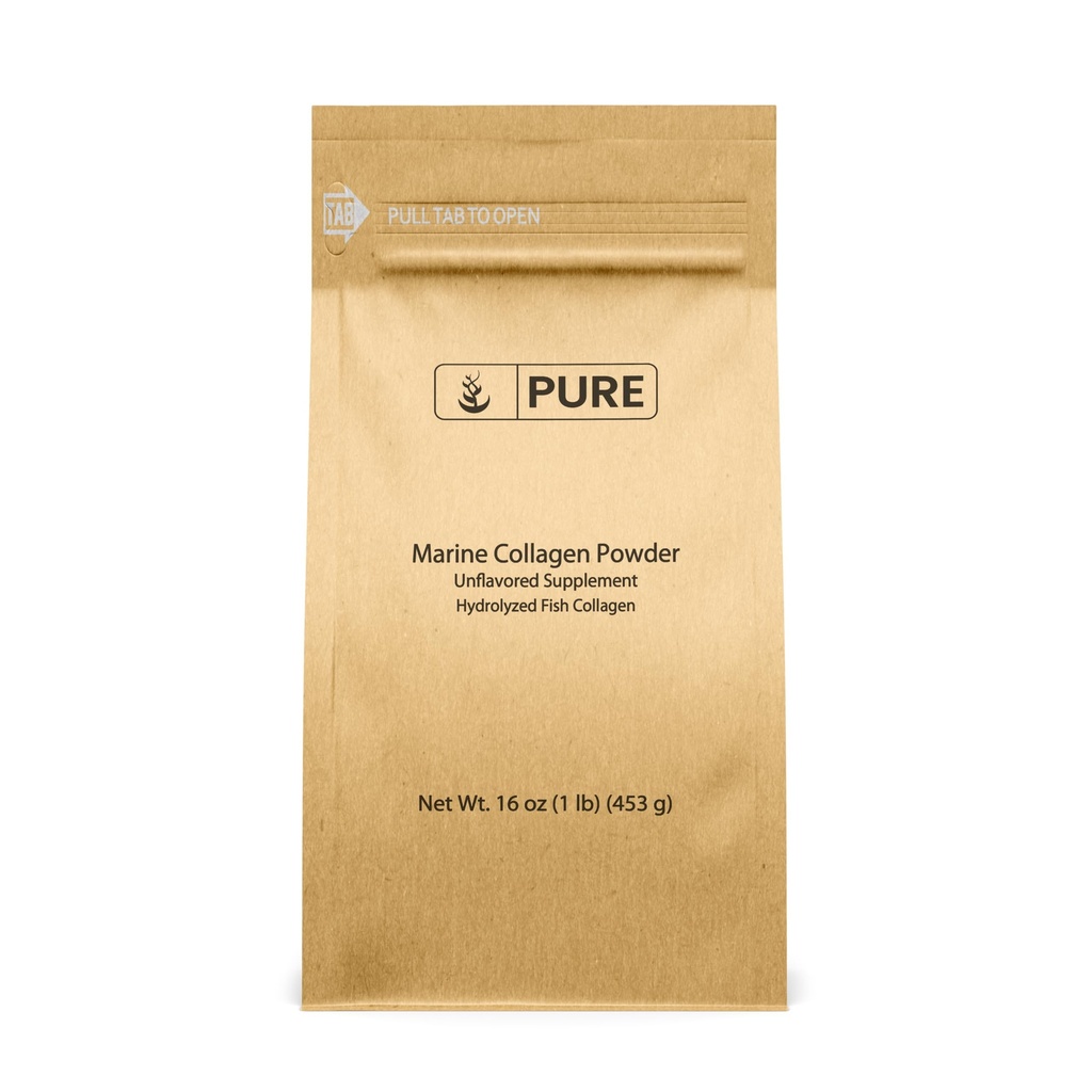 Pure Original Składniki Marine Collagen Proszek (1 lb) Natural & Unflavored, Peptydy białkowe, Resealable Bag