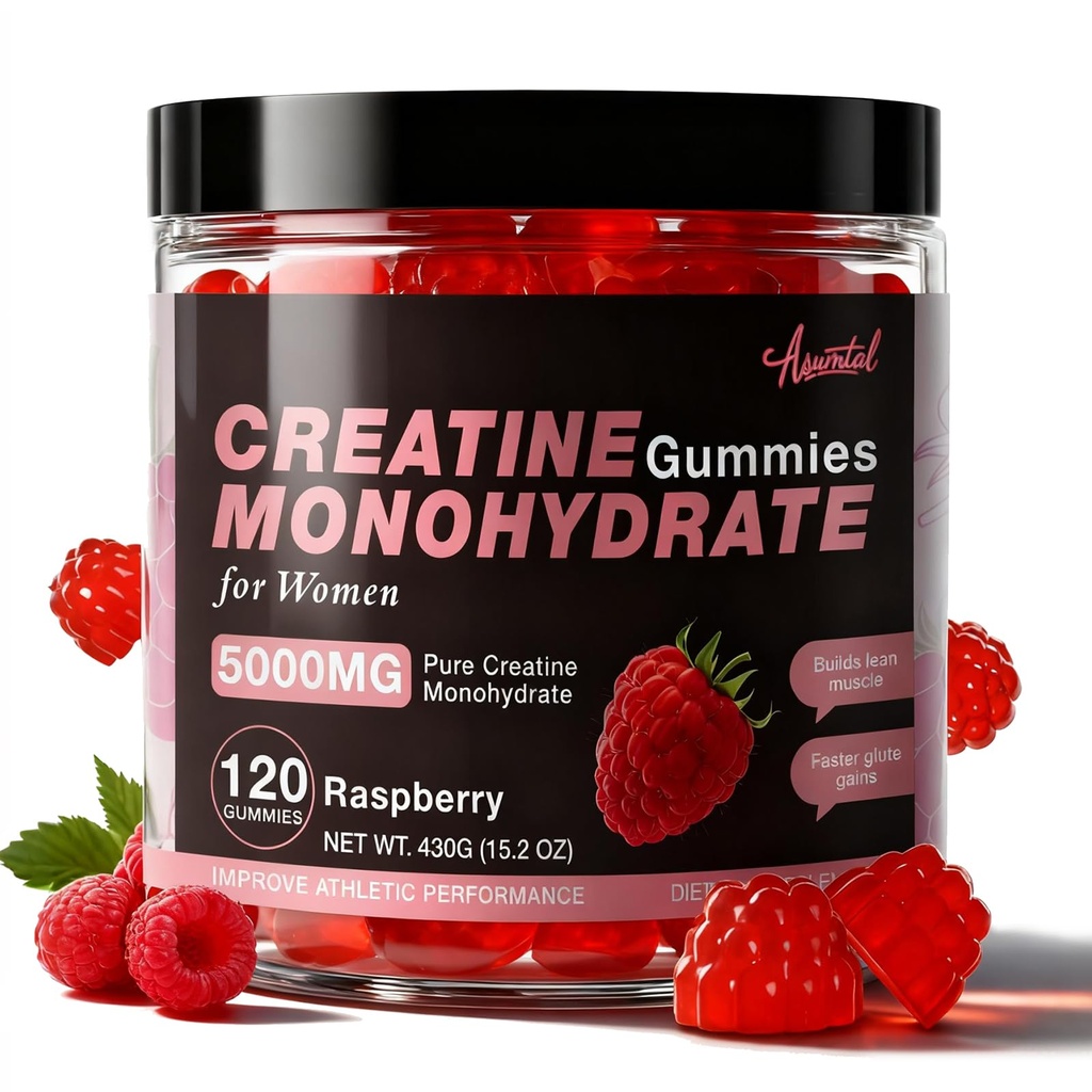 Creatine for Women 5000 MG, Creatine Gummies, Creatine Monohydrate Supplement for Muscle Growth, Strength & Energy Support, Sugar Free Pre Workout Gummies 120 Count Raspberry Flavor
