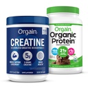 Orgain Kreatywny jednowodny proszek (17.64 Oz, 100 Servings) & Organiczny Wegański Czekoladowy Kudge Protein Powder (2.03 lb) Bundle - Białko oparte na plancie i wsparcie mięśni