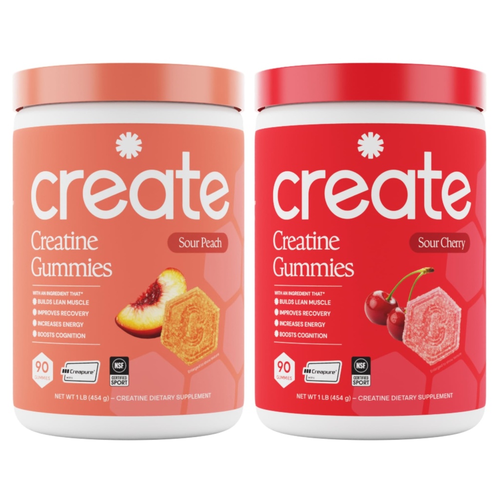 Stwórz jednowodzian Gummie - Peach Pump Duo - Sour Peach & Sour Cherry - Gummies dla kobiet i mężczyzn, NSF Certified, 3 Party Tested, Anti-Melting Formula, 180 Count (2- Pack)