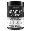 Jacked Factory Creatine + Tauryna - Monowodzian kreatyniny 5000mg z Tauryną 2000mg dla zwiększonej siły mięśniowej & Nawodnienie komórkowe - 60 Sług, Nieflawored